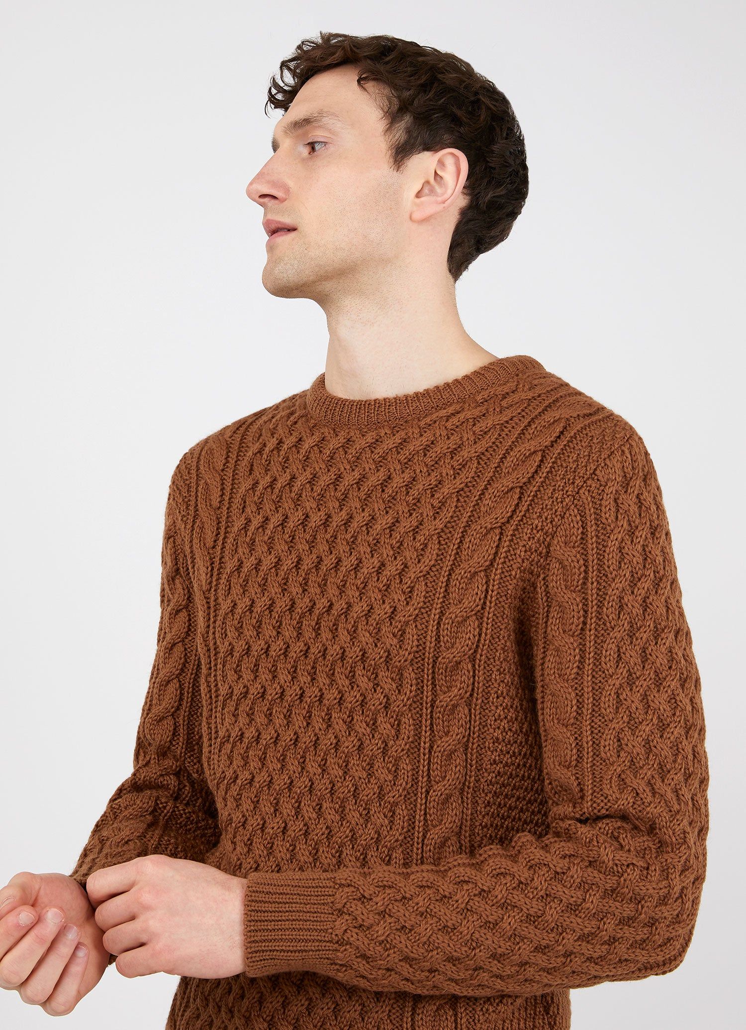 Men's Merino Cable Jumper in Nutmeg sold by Sunspel product image thumbnail 5