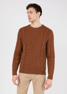 Men's Merino Cable Jumper in Nutmeg sold by Sunspel