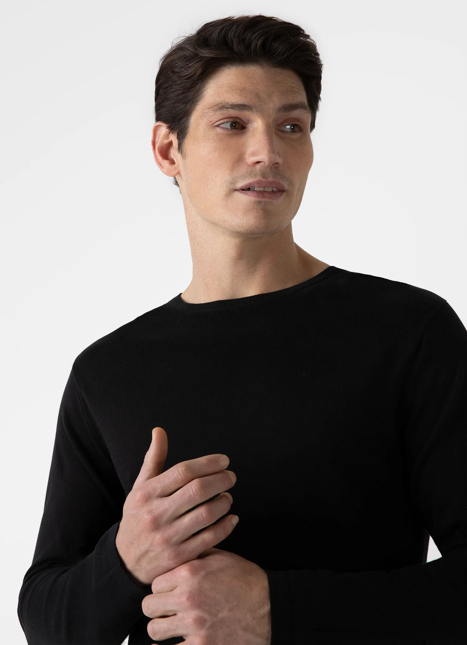 Men's Sea Island Cotton Crew Neck Jumper in Black sold by Sunspel product image thumbnail 5