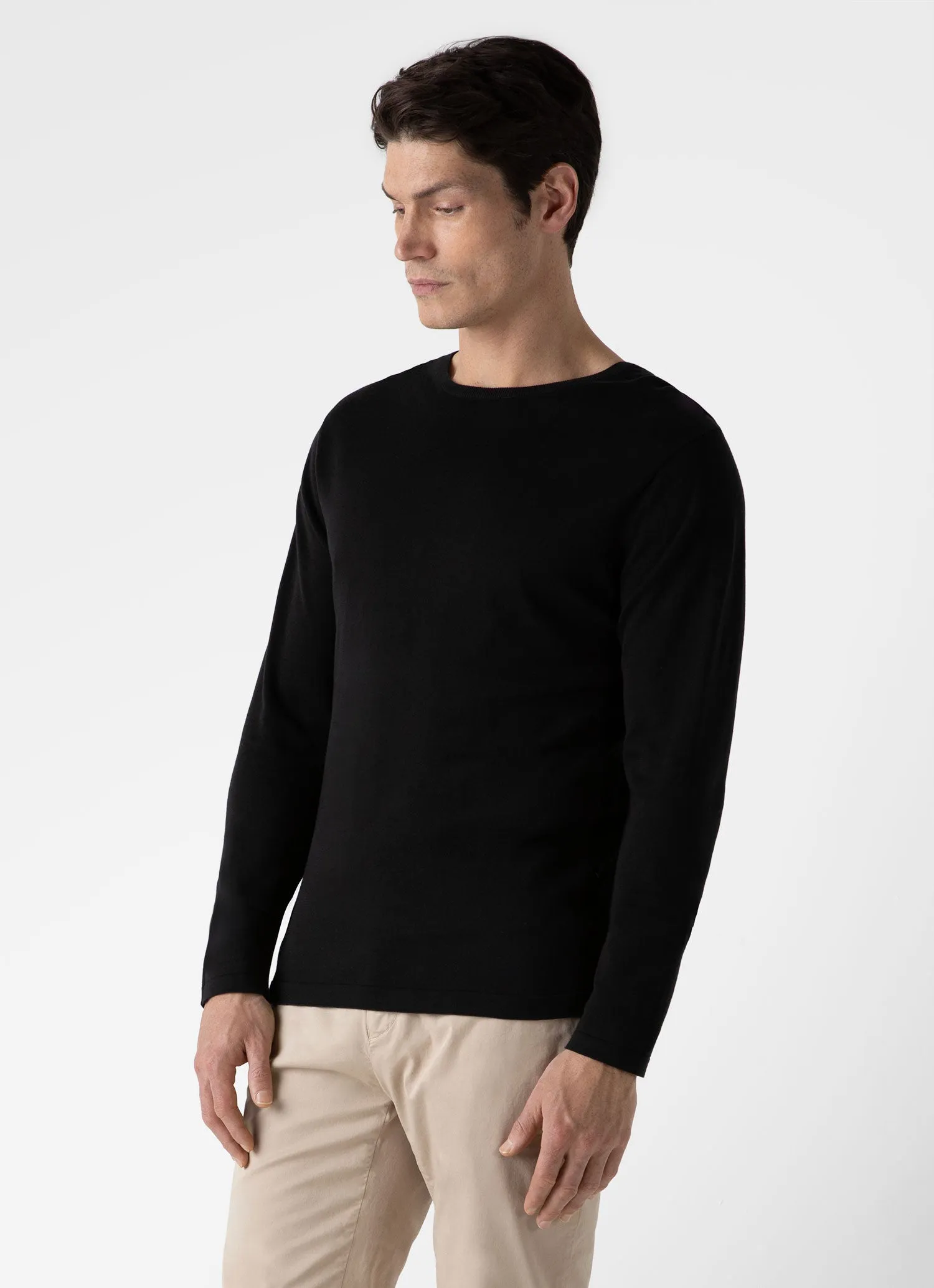 Men's Sea Island Cotton Crew Neck Jumper in Black sold by Sunspel product image thumbnail 2