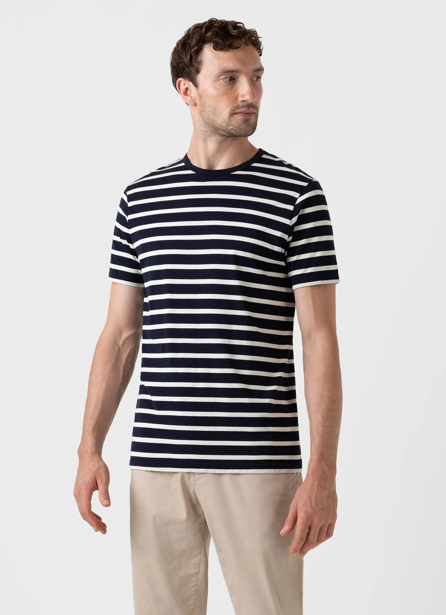 Men's Classic T-shirt in Navy/Ecru Breton Stripe sold by Sunspel product image thumbnail 2