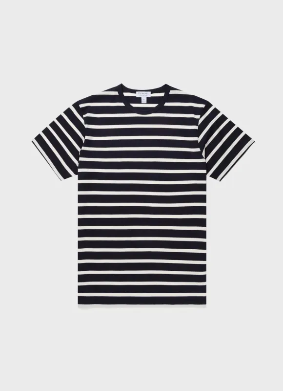 Men's Classic T-shirt in Navy/Ecru Breton Stripe sold by Sunspel