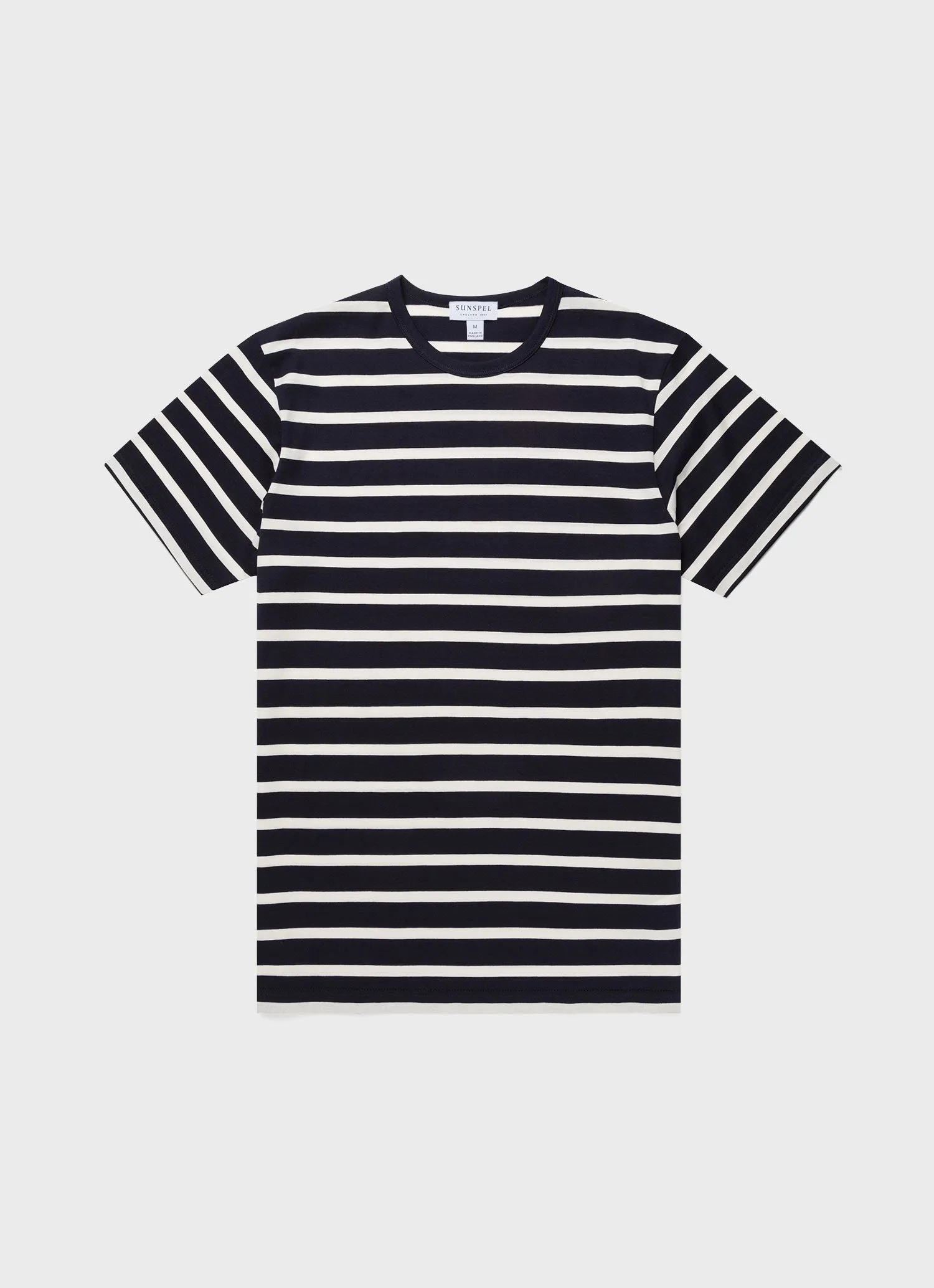Men's Classic T-shirt in Navy/Ecru Breton Stripe sold by Sunspel