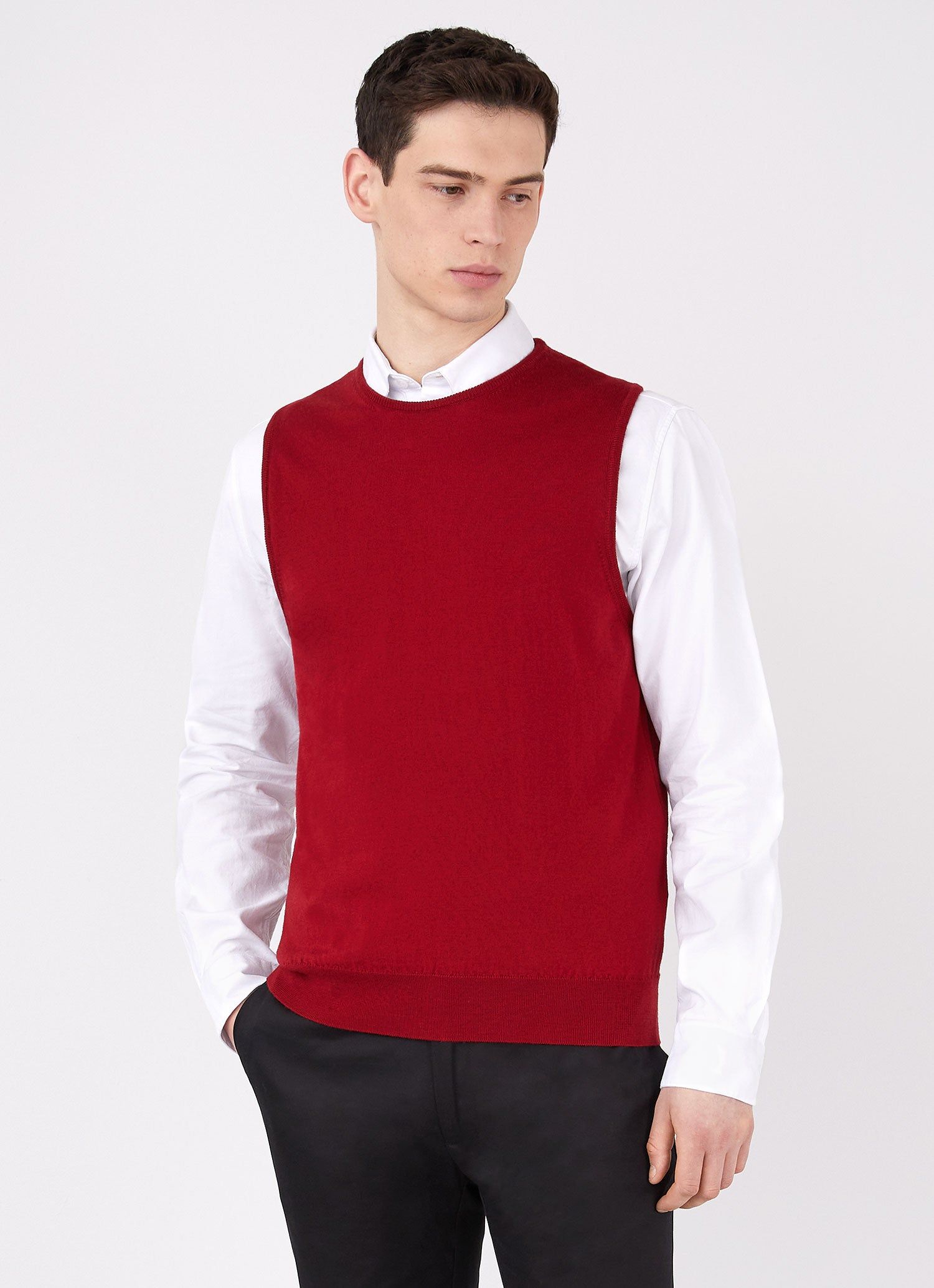 Men's Paul Weller Merino Tank Top in Crimson Red sold by Sunspel product image thumbnail 3