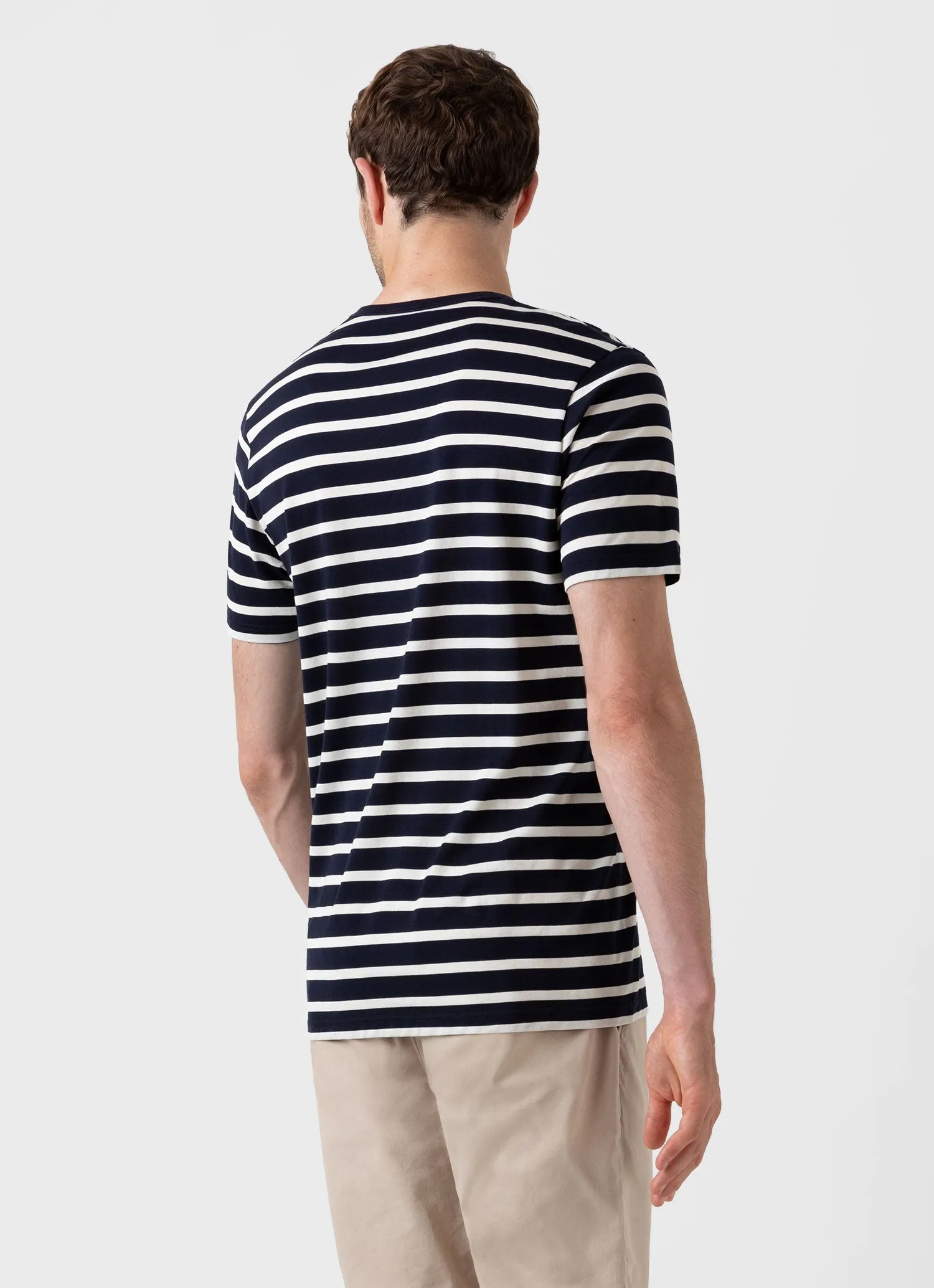 Men's Classic T-shirt in Navy/Ecru Breton Stripe sold by Sunspel product image thumbnail 5