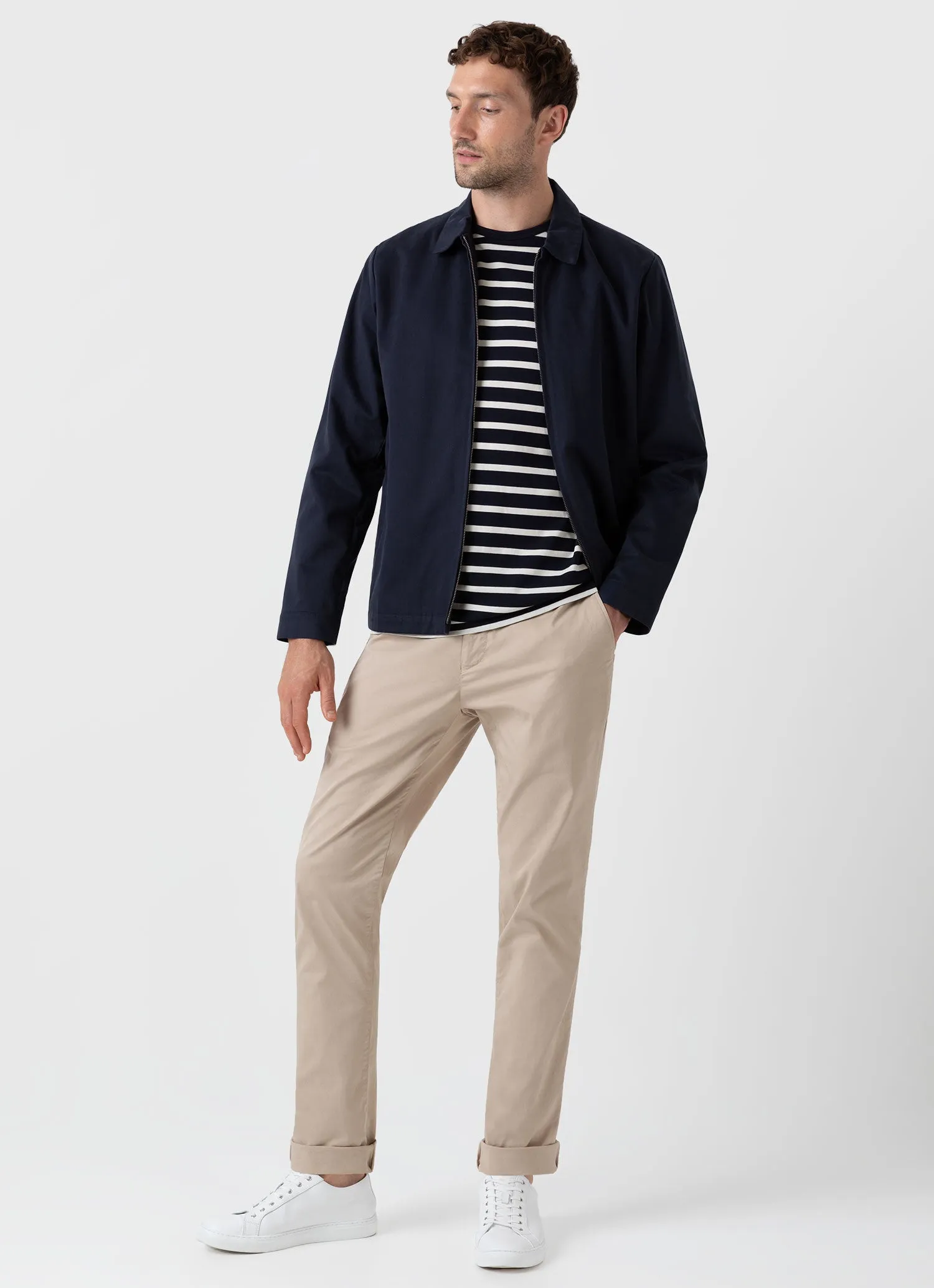 Men's Classic T-shirt in Navy/Ecru Breton Stripe sold by Sunspel product image thumbnail 3