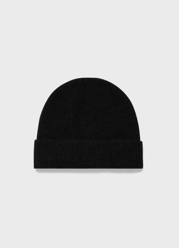 Cashmere Ribbed Hat in Black sold by Sunspel