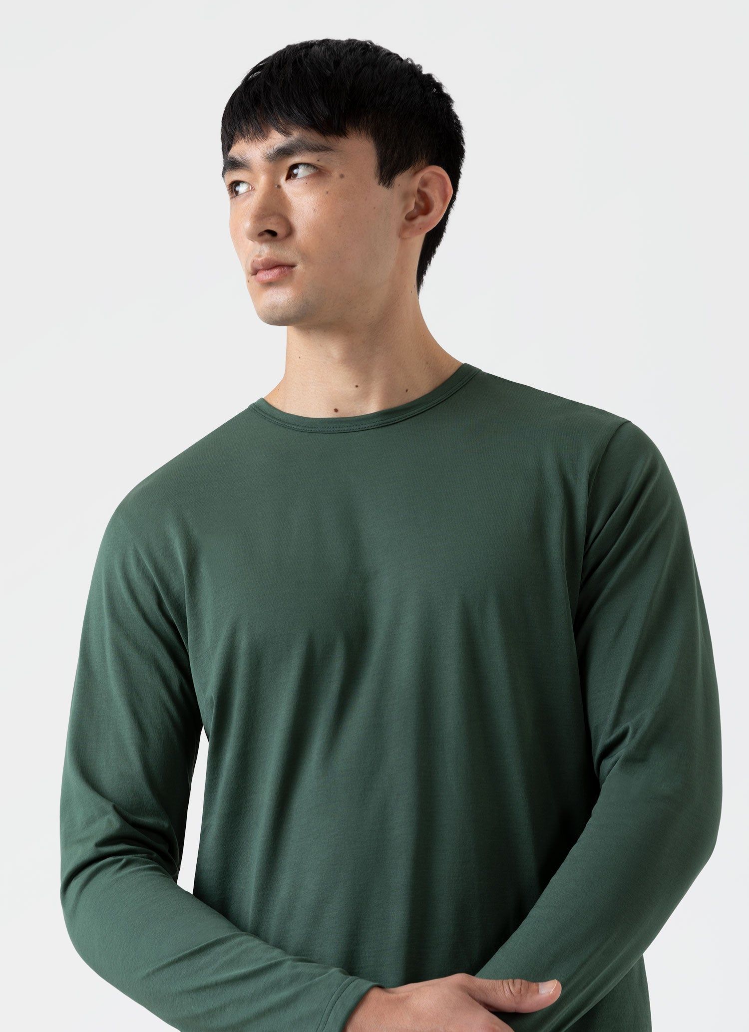 Men's Classic Long Sleeve T-shirt in Dark Green sold by Sunspel product image thumbnail 5