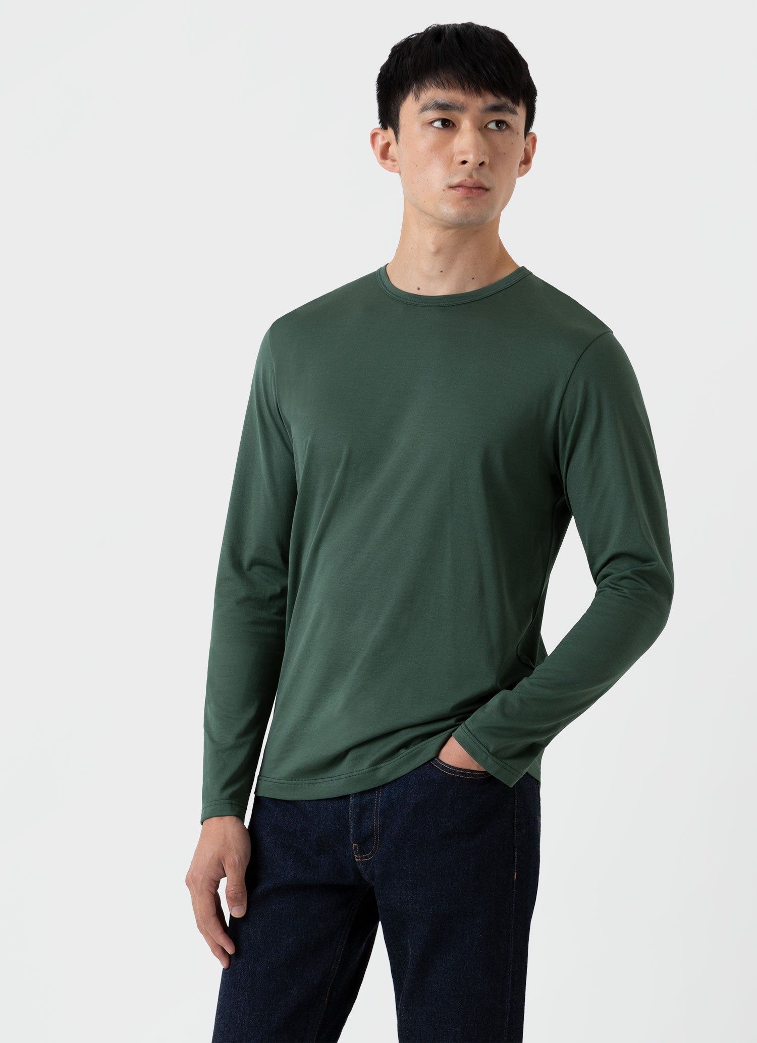 Men's Classic Long Sleeve T-shirt in Dark Green sold by Sunspel product image thumbnail 2