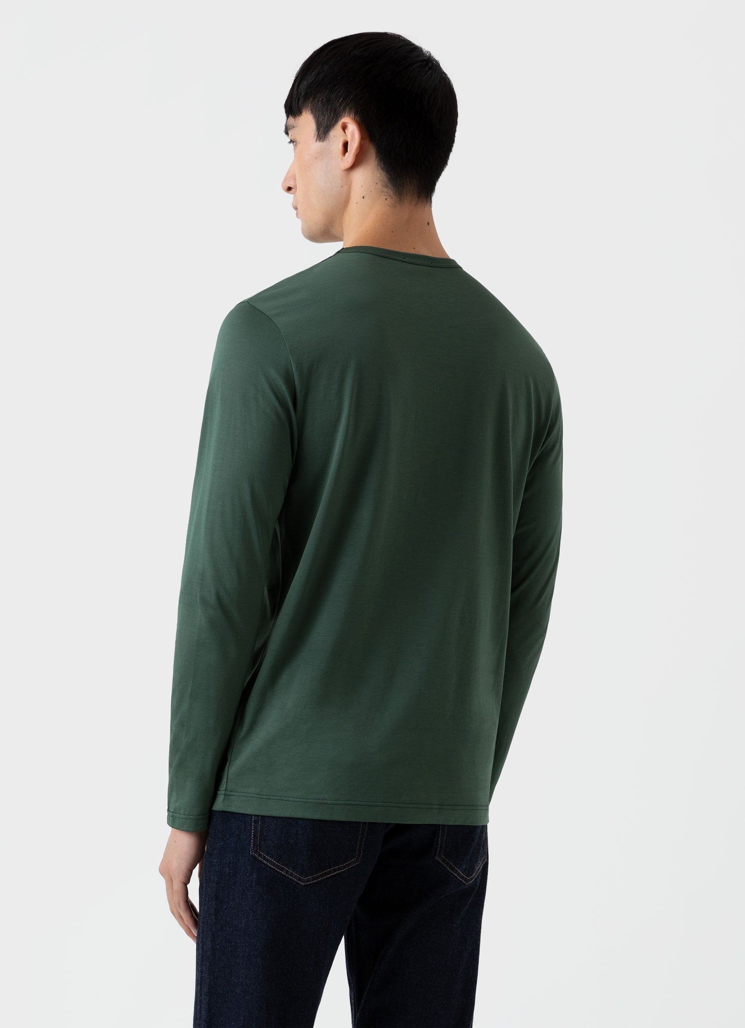 Men's Classic Long Sleeve T-shirt in Dark Green sold by Sunspel product image thumbnail 4