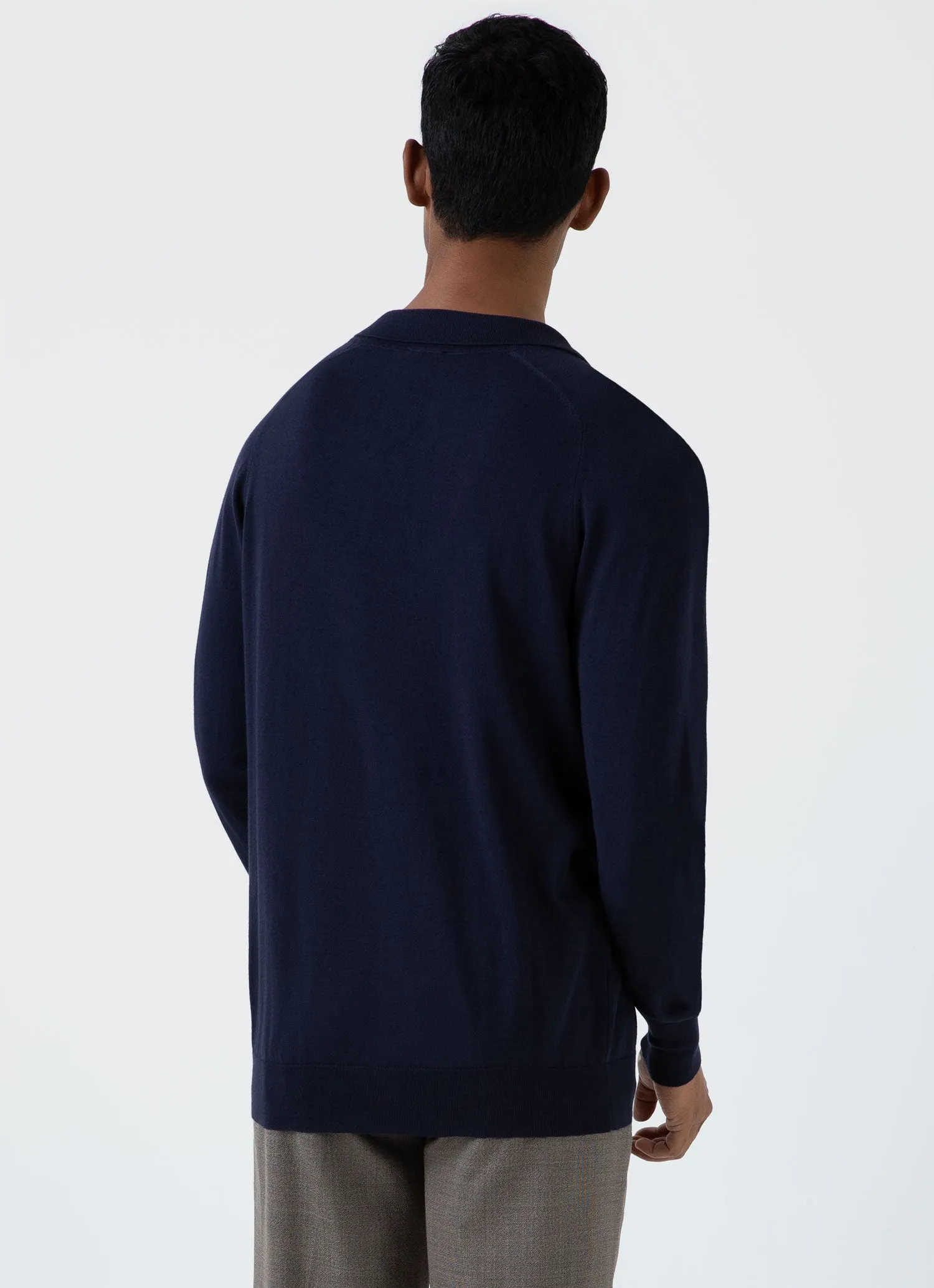 Men's Sea Island Cashmere Polo Shirt in Navy sold by Sunspel product image thumbnail 5