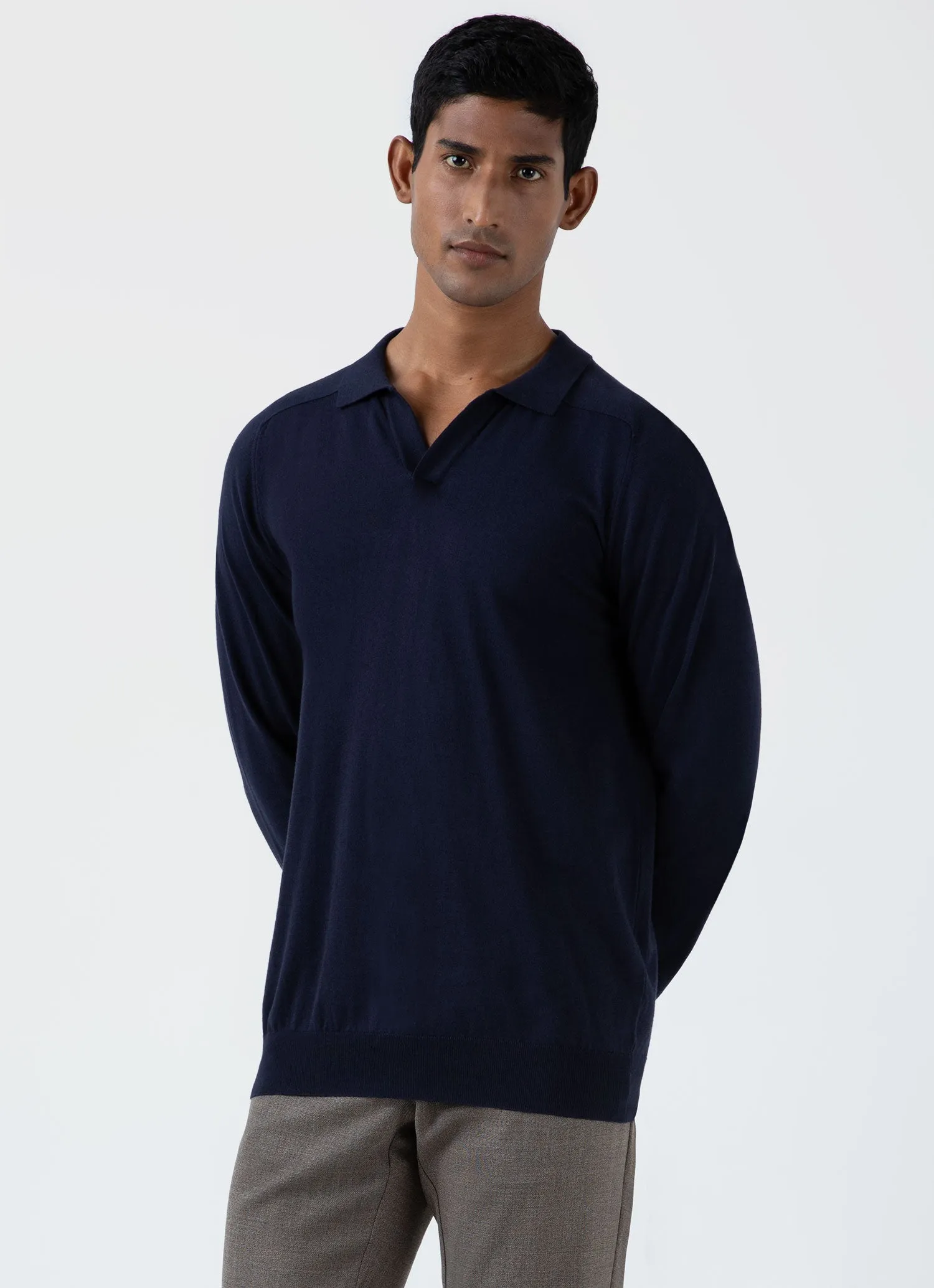 Men's Sea Island Cashmere Polo Shirt in Navy sold by Sunspel product image thumbnail 2