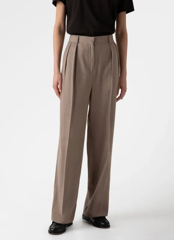 Women's Pleated Wool Flannel Trouser in Oatmeal Melange sold by Sunspel