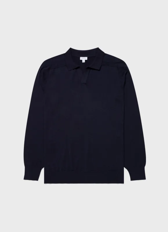 Men's Sea Island Cashmere Polo Shirt in Navy sold by Sunspel
