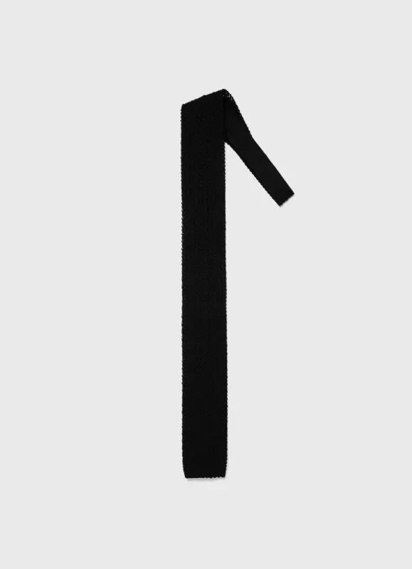 Men's Knitted Tie in Black made by Sunspel