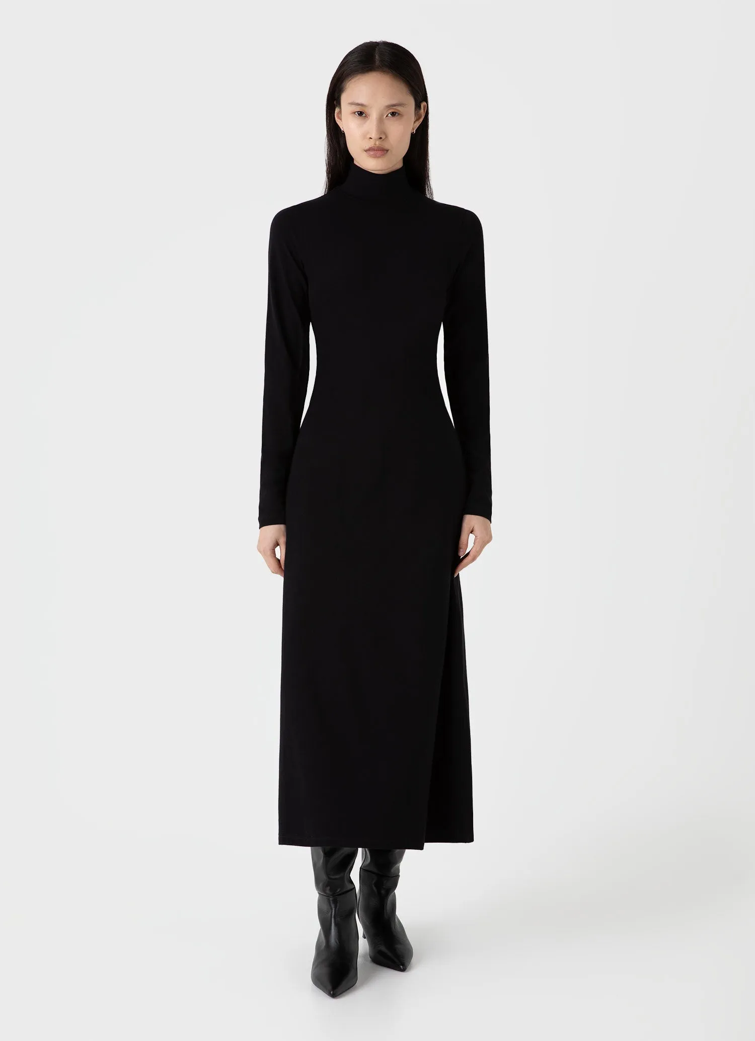 Women's High Neck Dress in Black sold by Sunspel