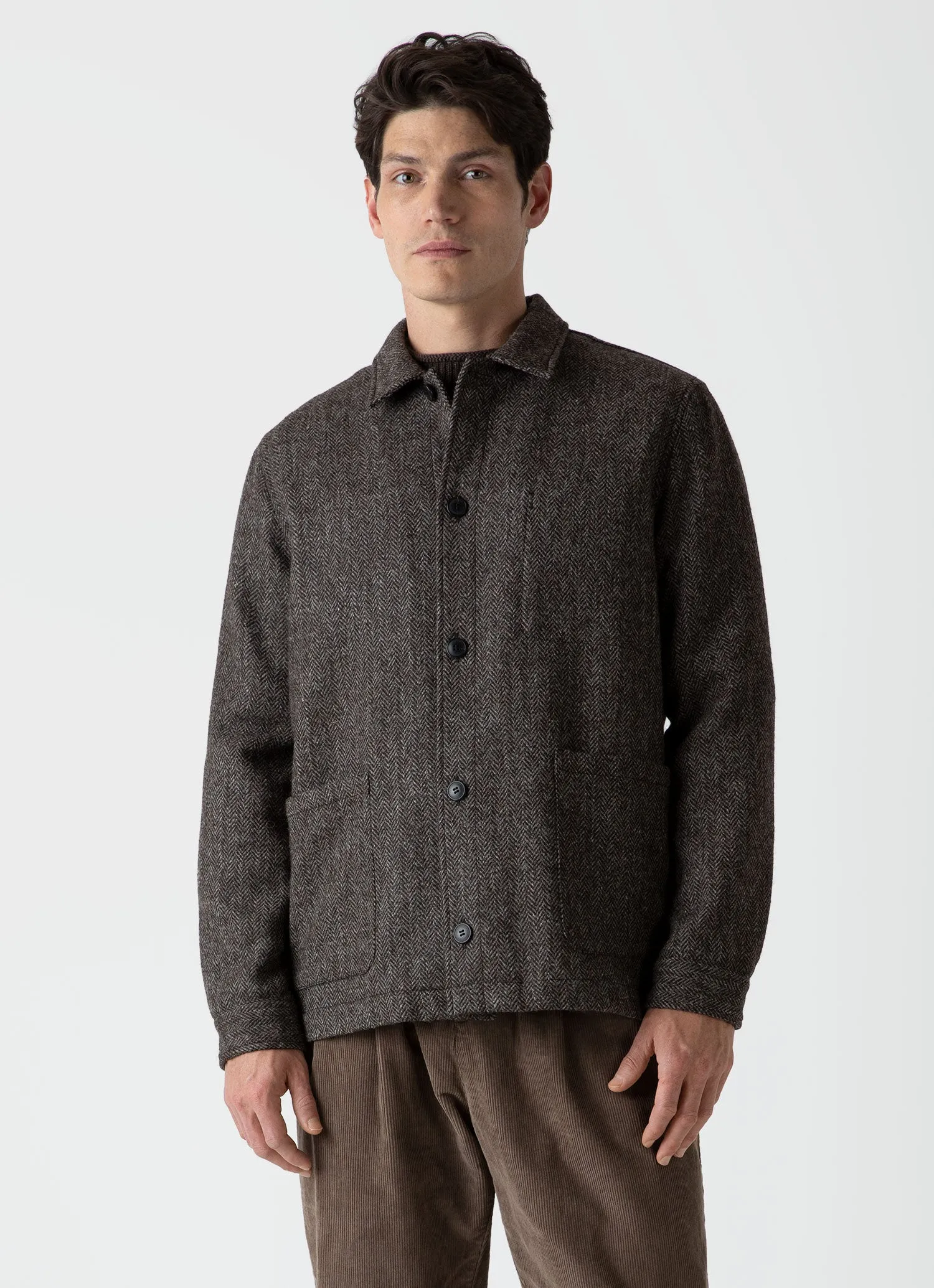 Men's British Wool Twin Pocket Jacket in Brown Herringbone sold by Sunspel product image thumbnail 2