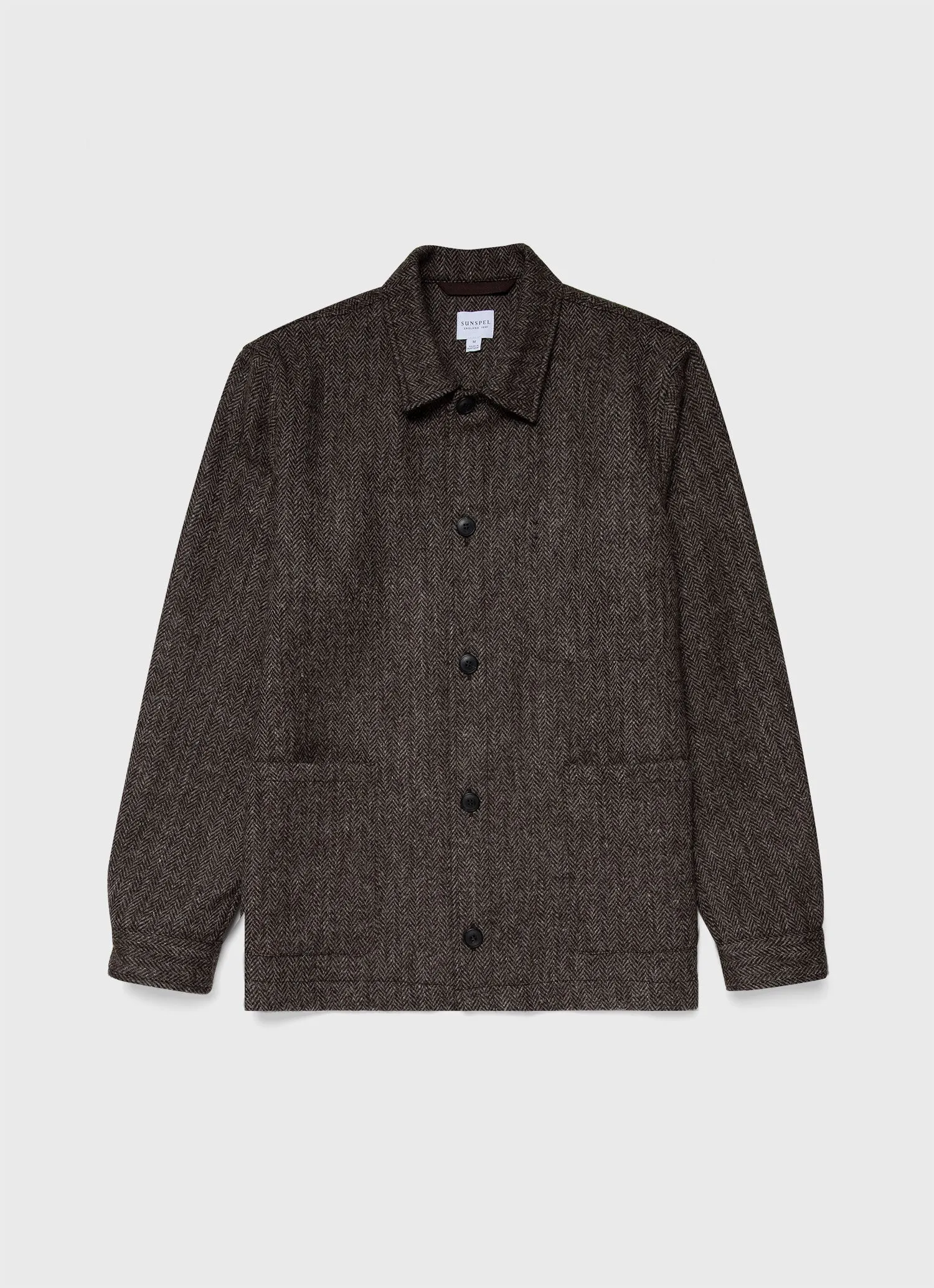 Men's British Wool Twin Pocket Jacket in Brown Herringbone sold by Sunspel