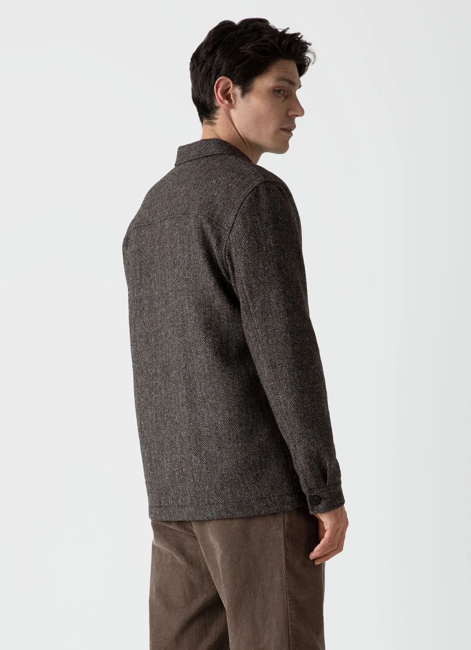 Men's British Wool Twin Pocket Jacket in Brown Herringbone sold by Sunspel product image thumbnail 5