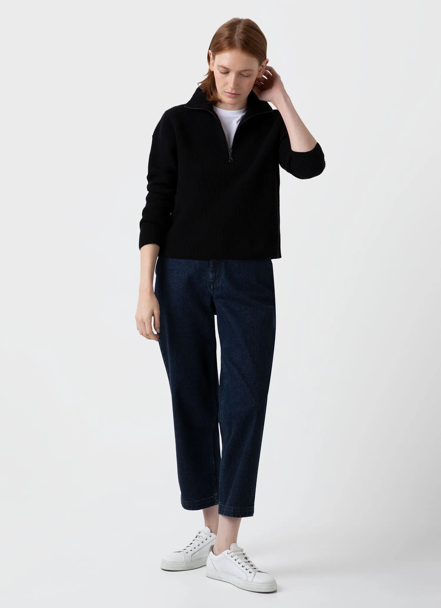 Women's Wool Cashmere Rib Zip Neck in Black sold by Sunspel product image thumbnail 3