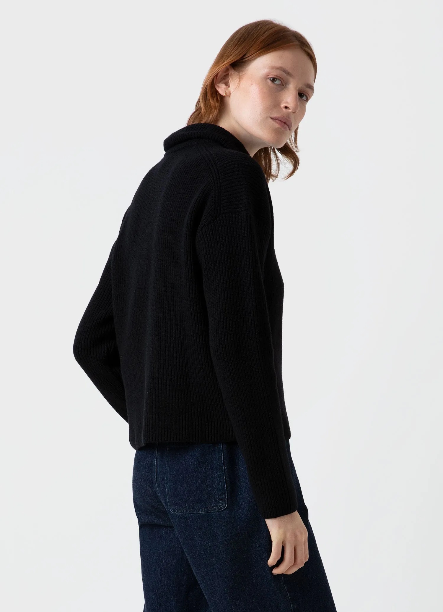 Women's Wool Cashmere Rib Zip Neck in Black sold by Sunspel product image thumbnail 4