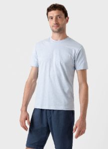 Men's Riviera T-shirt in Pastel Blue Melange sold by Sunspel