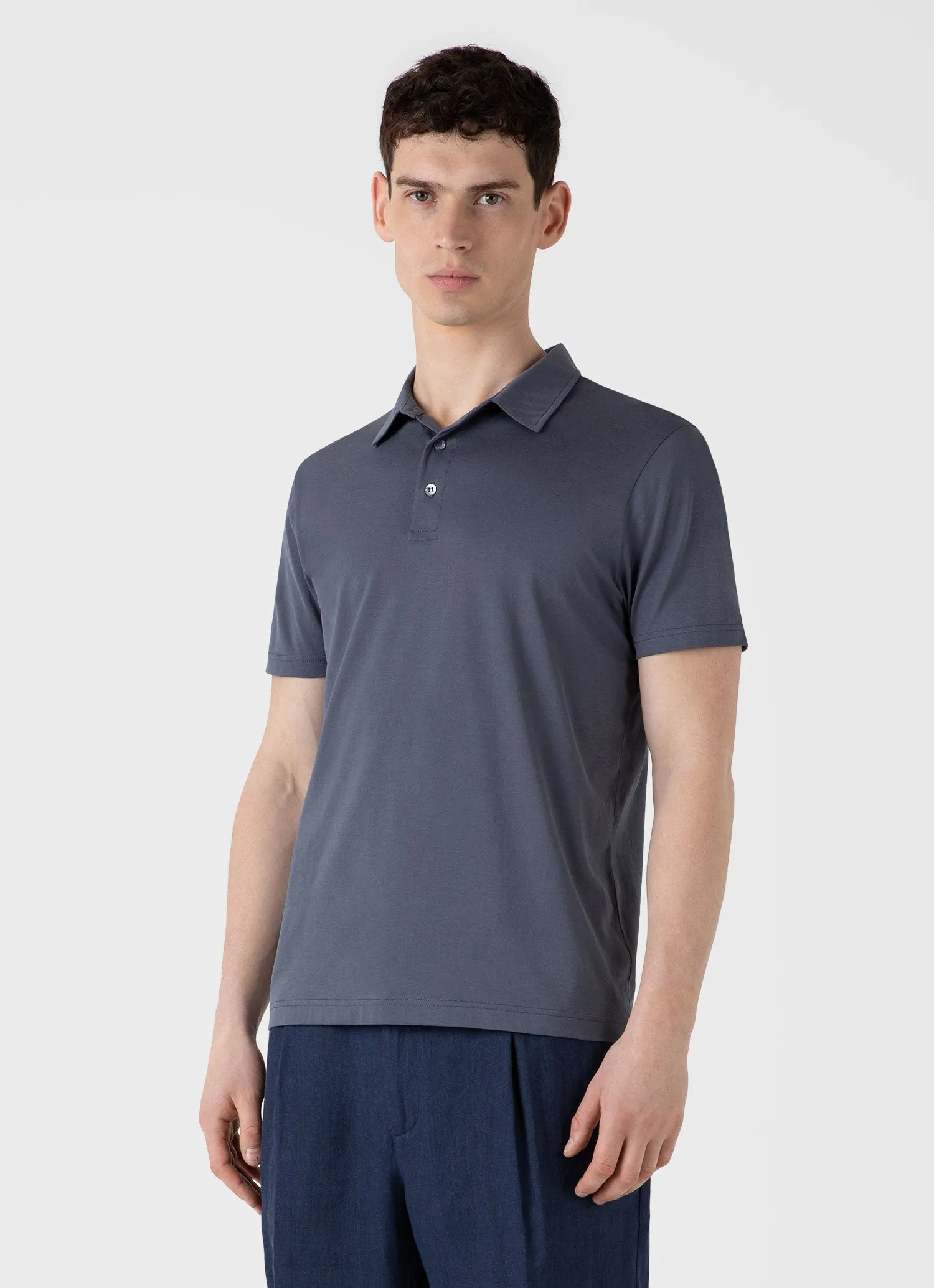 Men's Jersey Classic Polo Shirt in Slate Blue sold by Sunspel product image thumbnail 2