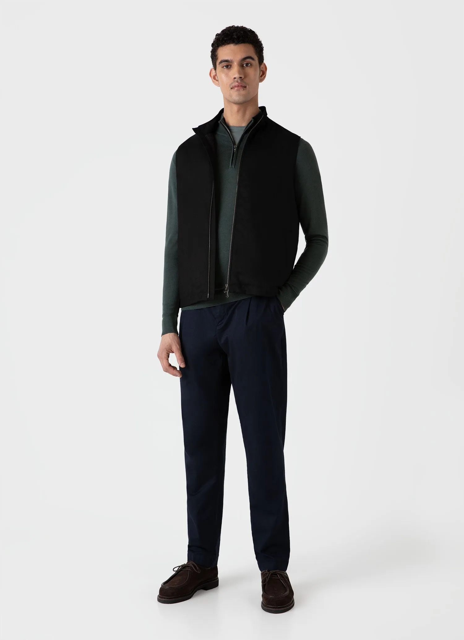 Men's Insulated Wool Gilet in Black sold by Sunspel product image thumbnail 3