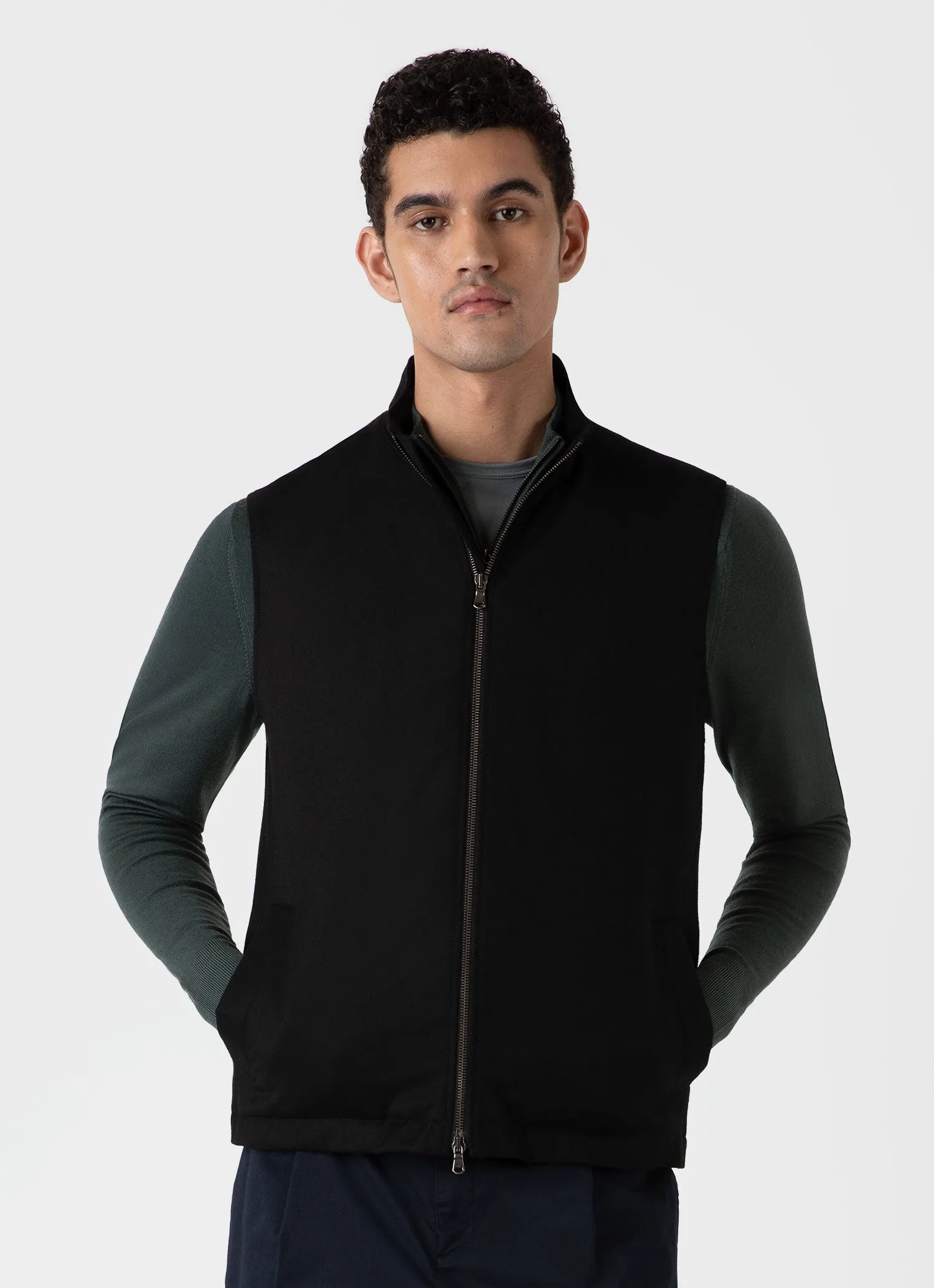Men's Insulated Wool Gilet in Black sold by Sunspel product image thumbnail 2