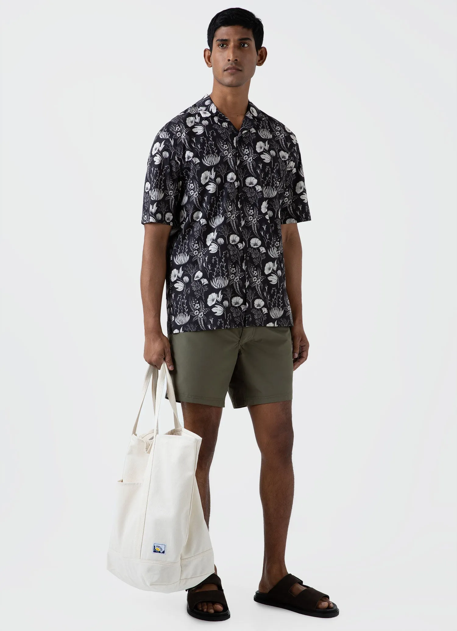 Men's Leaf Print Camp Collar Shirt in Black sold by Sunspel product image thumbnail 3