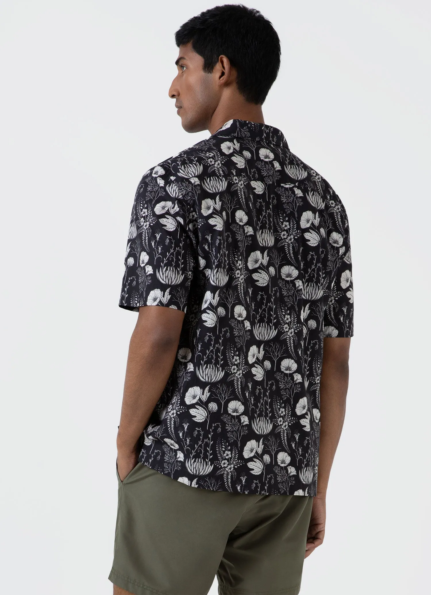 Men's Leaf Print Camp Collar Shirt in Black sold by Sunspel product image thumbnail 5