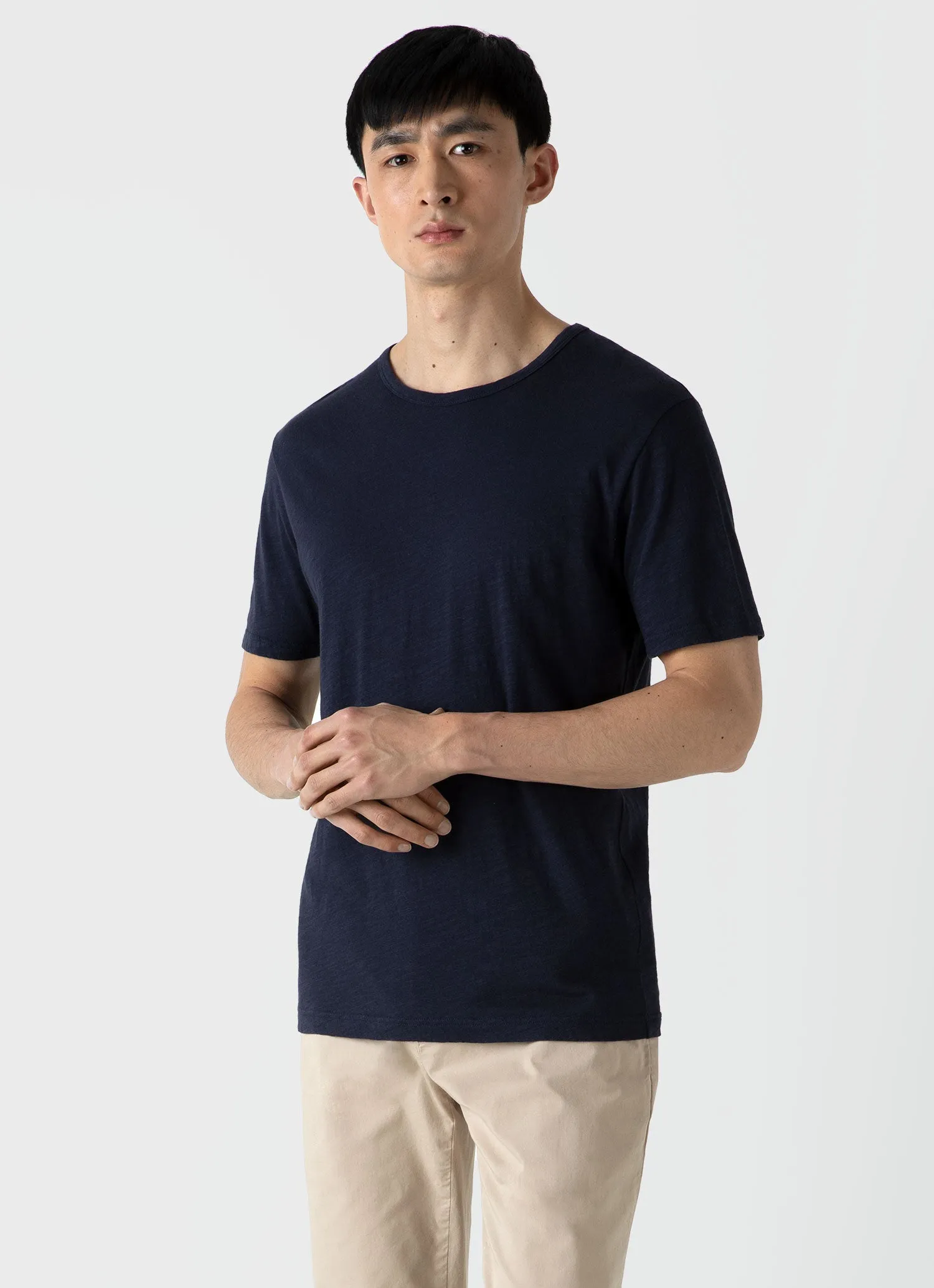 Men's Cotton Linen T-shirt in Navy sold by Sunspel product image thumbnail 2