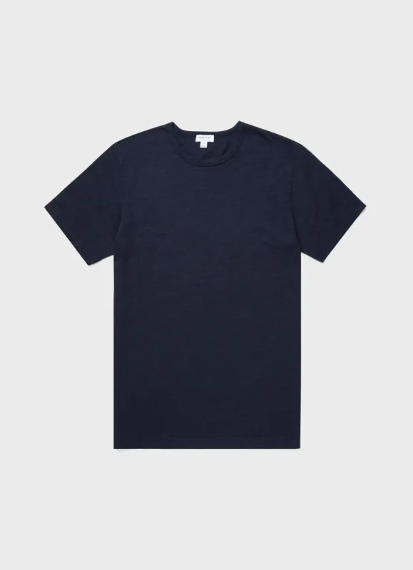 Men's Cotton Linen T-shirt in Navy sold by Sunspel