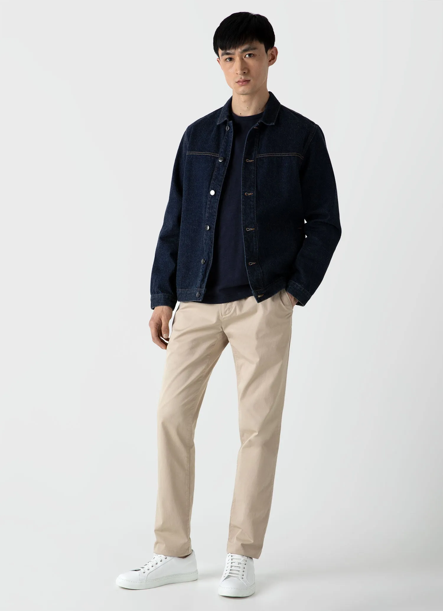 Men's Cotton Linen T-shirt in Navy sold by Sunspel product image thumbnail 3