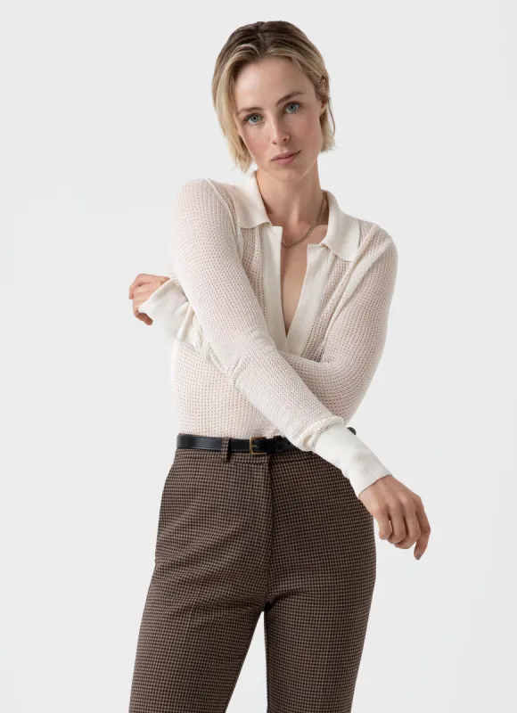 Women's Edie Campbell Open Knit Silk Polo in Canvas made by Sunspel