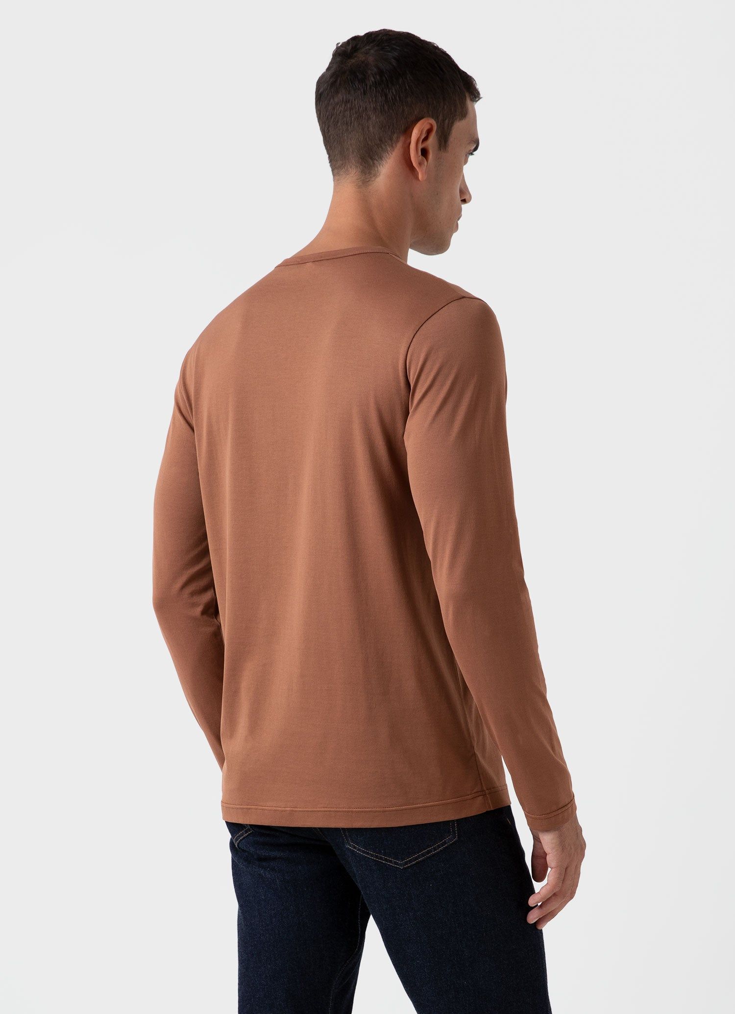 Men's Classic Long Sleeve T-shirt in Pecan sold by Sunspel product image thumbnail 4