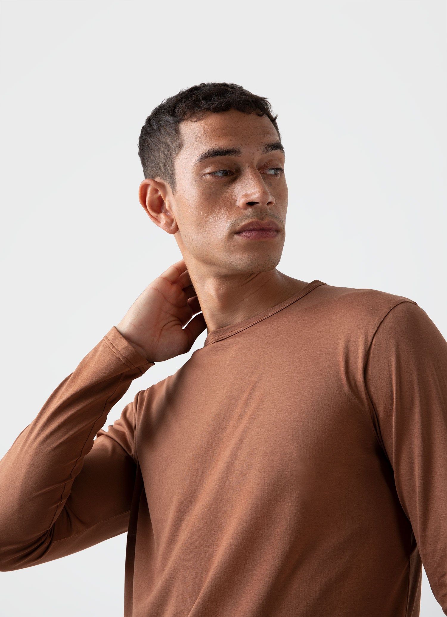 Men's Classic Long Sleeve T-shirt in Pecan sold by Sunspel product image thumbnail 5