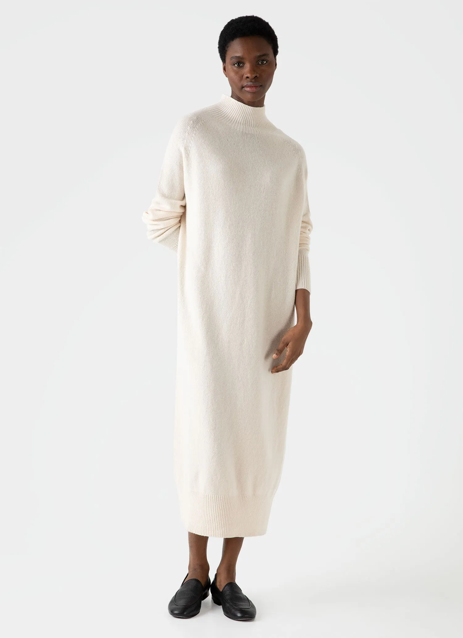 Women's Lambswool Funnel Neck Dress in Ecru sold by Sunspel