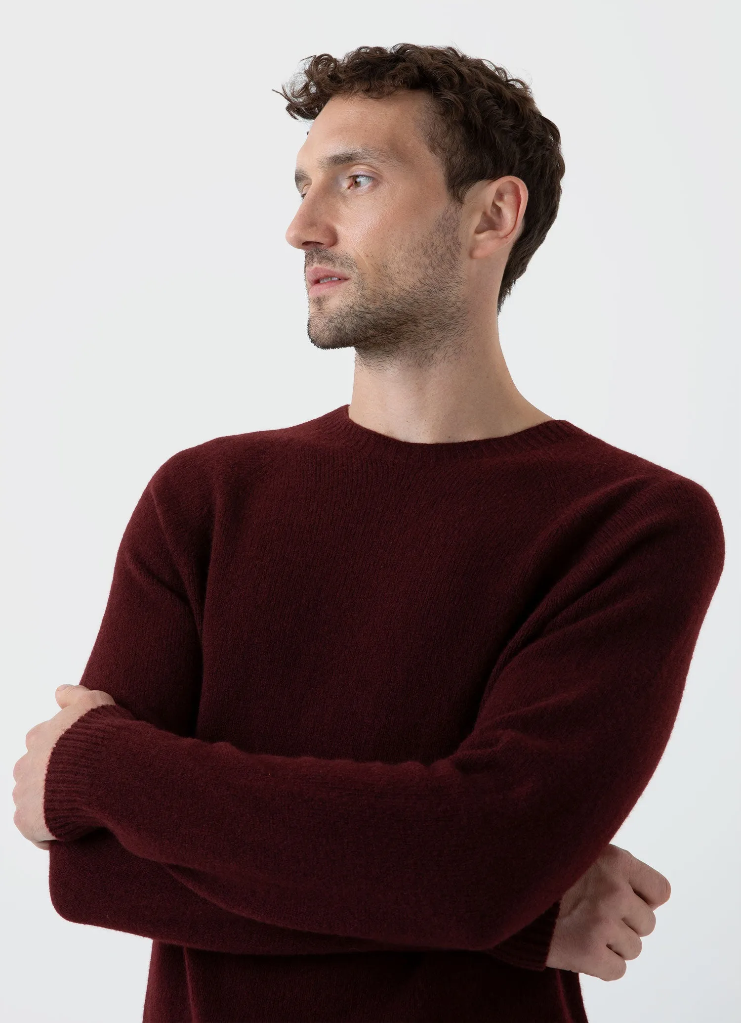 Men's Lambswool Crew Neck Jumper in Port sold by Sunspel product image thumbnail 5