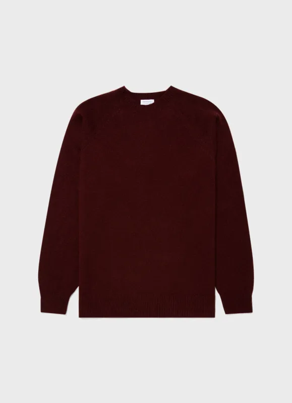 Men's Lambswool Crew Neck Jumper in Port sold by Sunspel