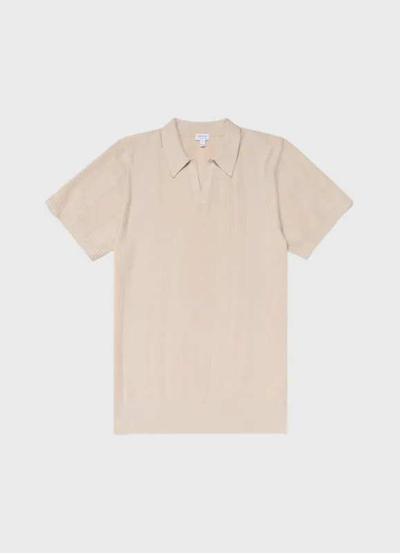 Men's Rib Knit Polo Shirt in Beige sold by Sunspel