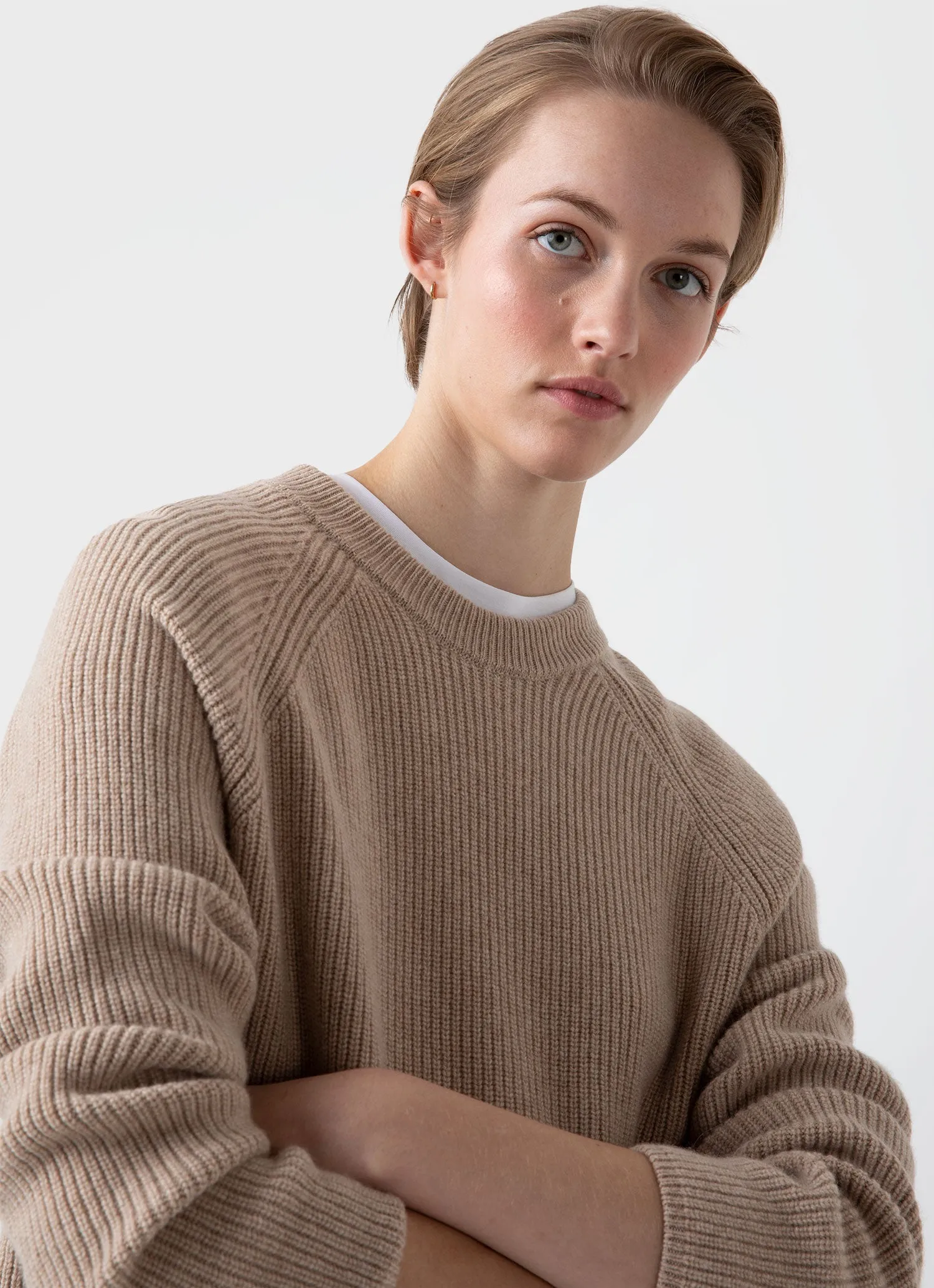 Women's Wool Cashmere Rib Jumper in Oatmeal Melange sold by Sunspel product image thumbnail 2