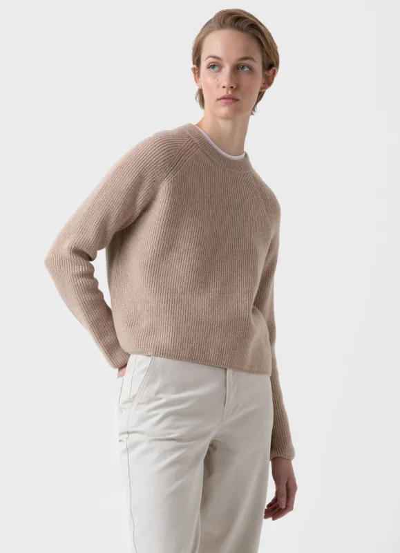 Women's Wool Cashmere Rib Jumper in Oatmeal Melange sold by Sunspel