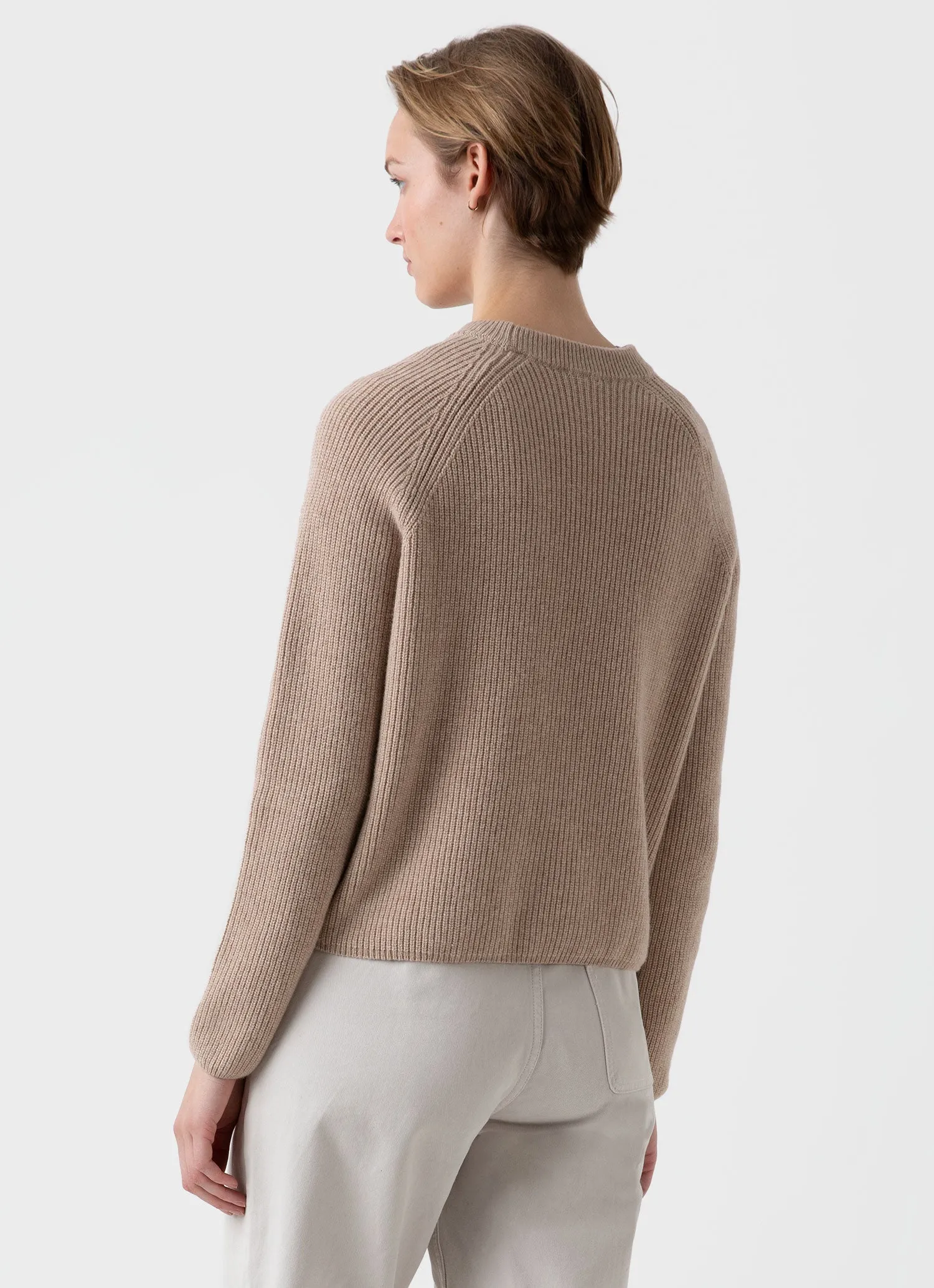 Women's Wool Cashmere Rib Jumper in Oatmeal Melange sold by Sunspel product image thumbnail 4