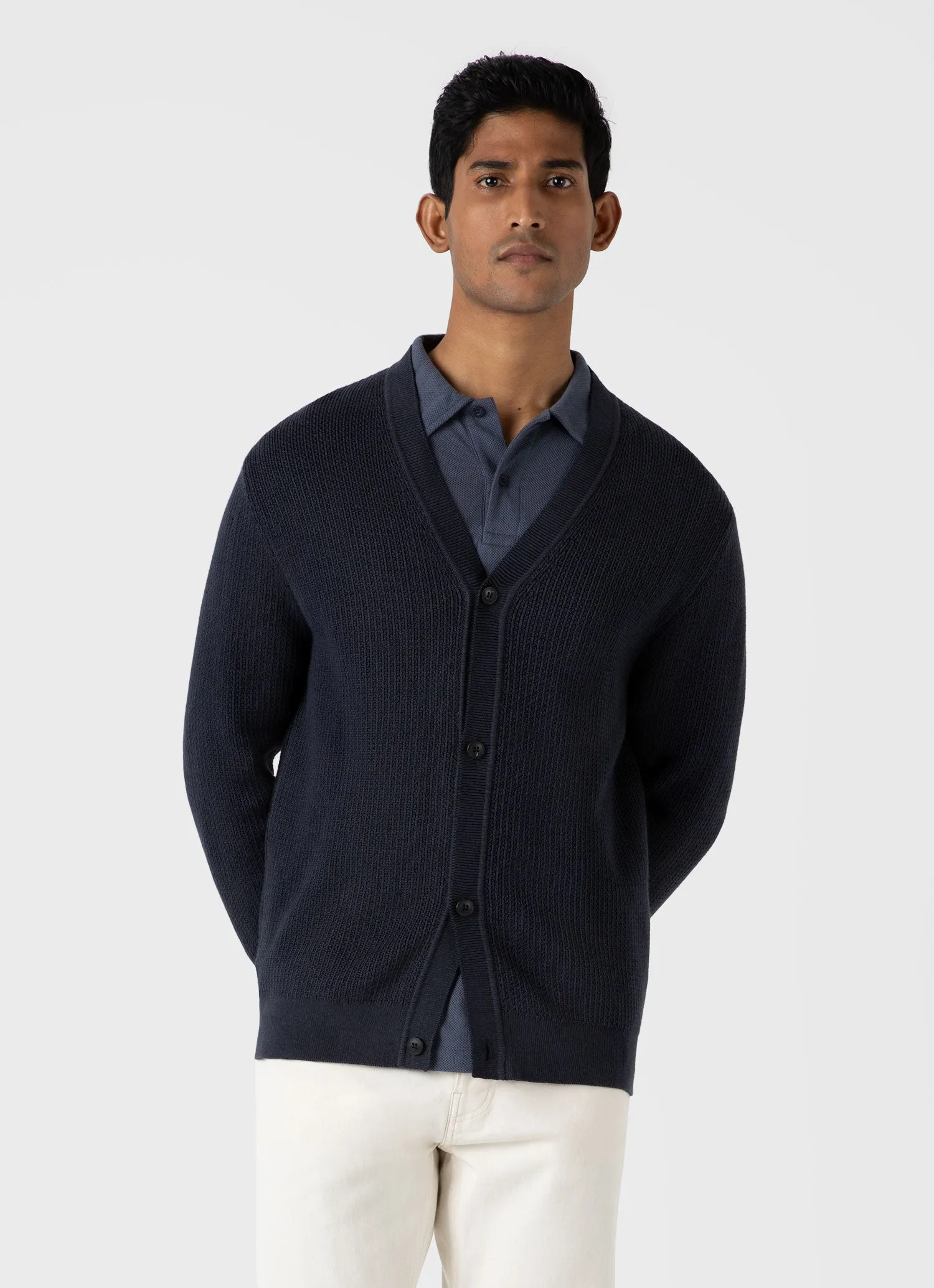 Men's Textured Knit Cardigan in Navy sold by Sunspel product image thumbnail 2
