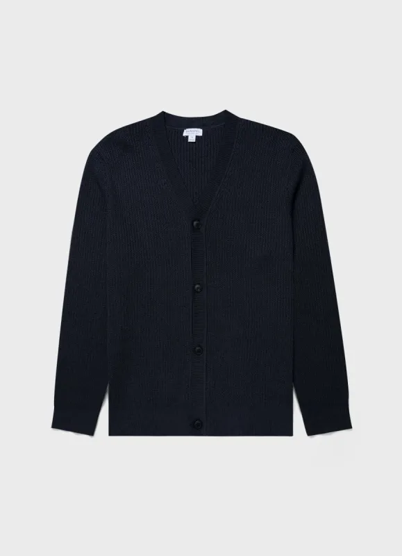 Men's Textured Knit Cardigan in Navy sold by Sunspel