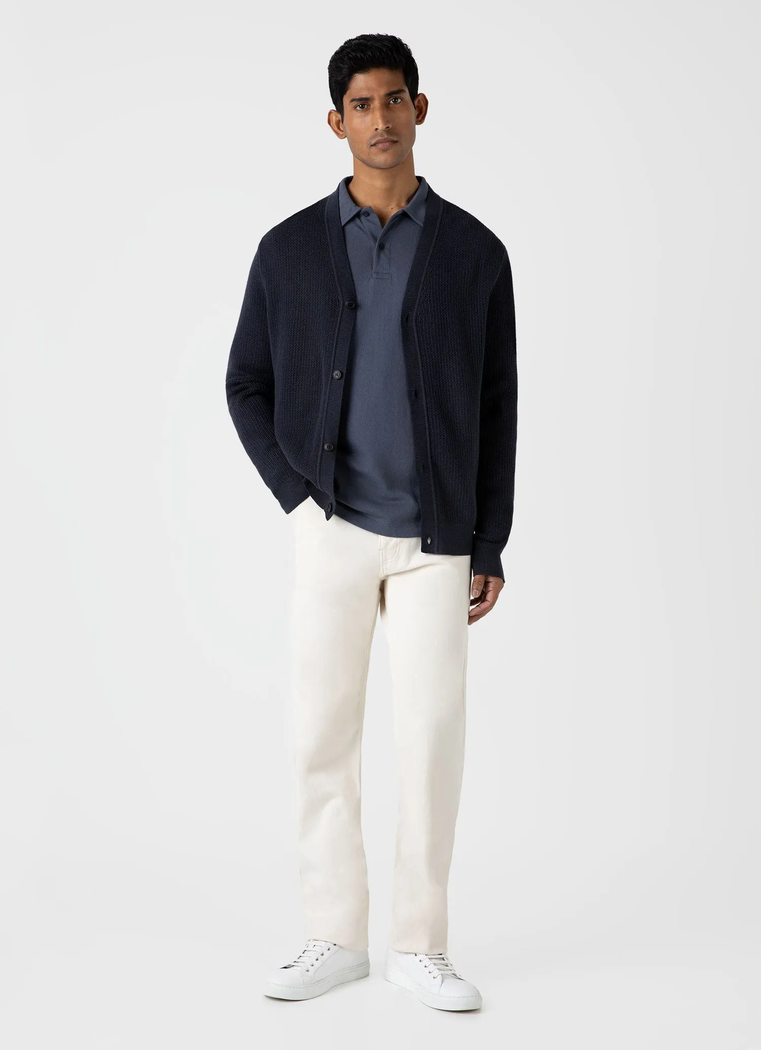 Men's Textured Knit Cardigan in Navy sold by Sunspel product image thumbnail 3