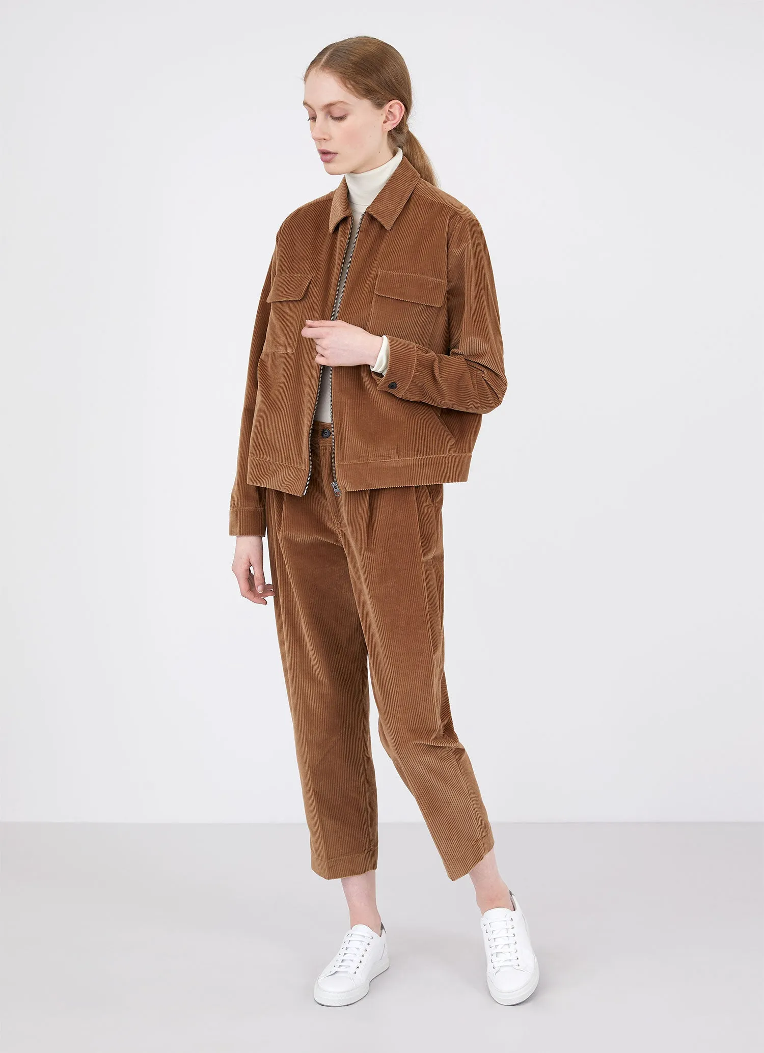 Women's Wide Wale Corduroy Zip Jacket in Dark Camel sold by Sunspel product image thumbnail 3