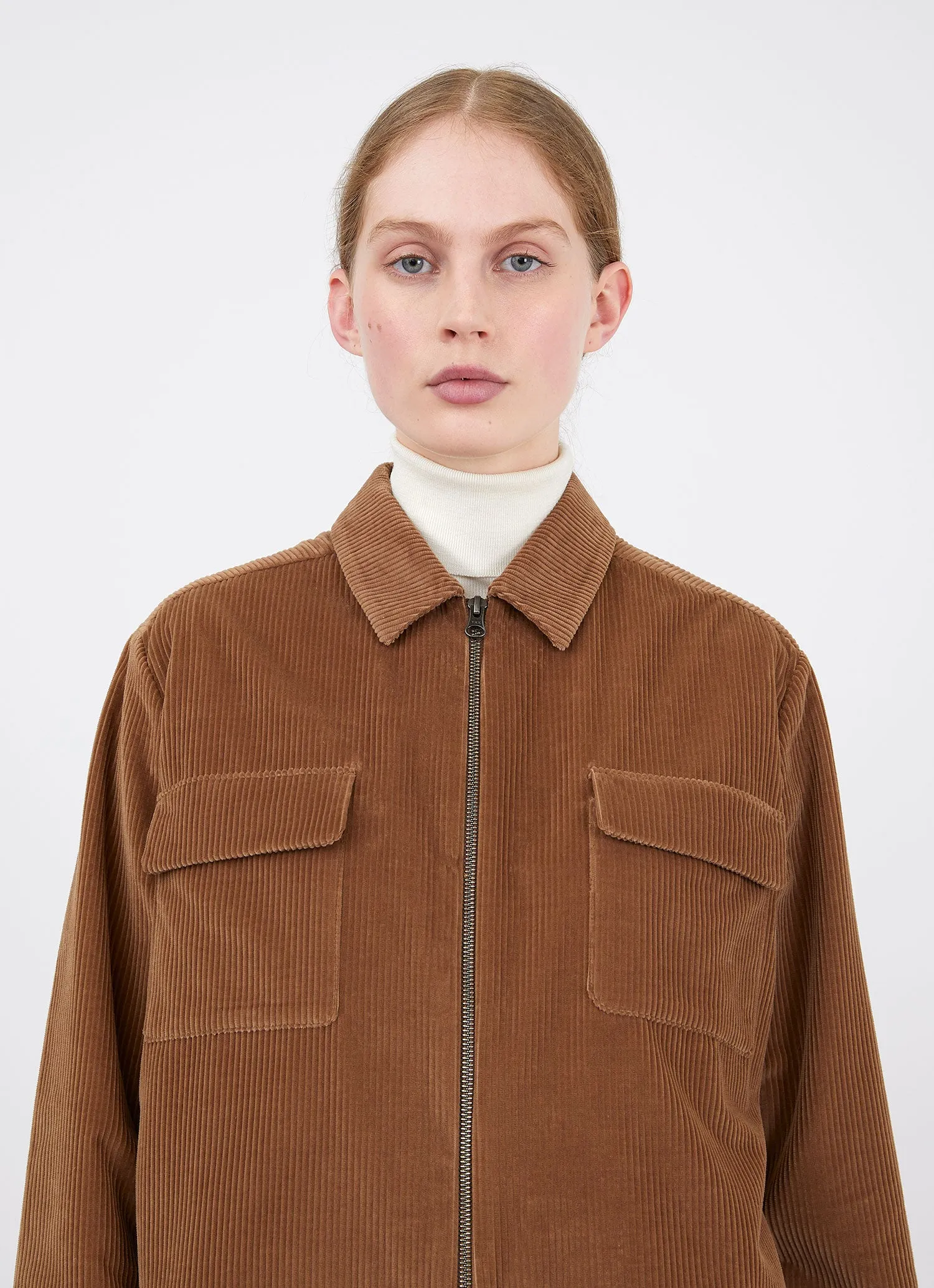 Women's Wide Wale Corduroy Zip Jacket in Dark Camel sold by Sunspel product image thumbnail 4