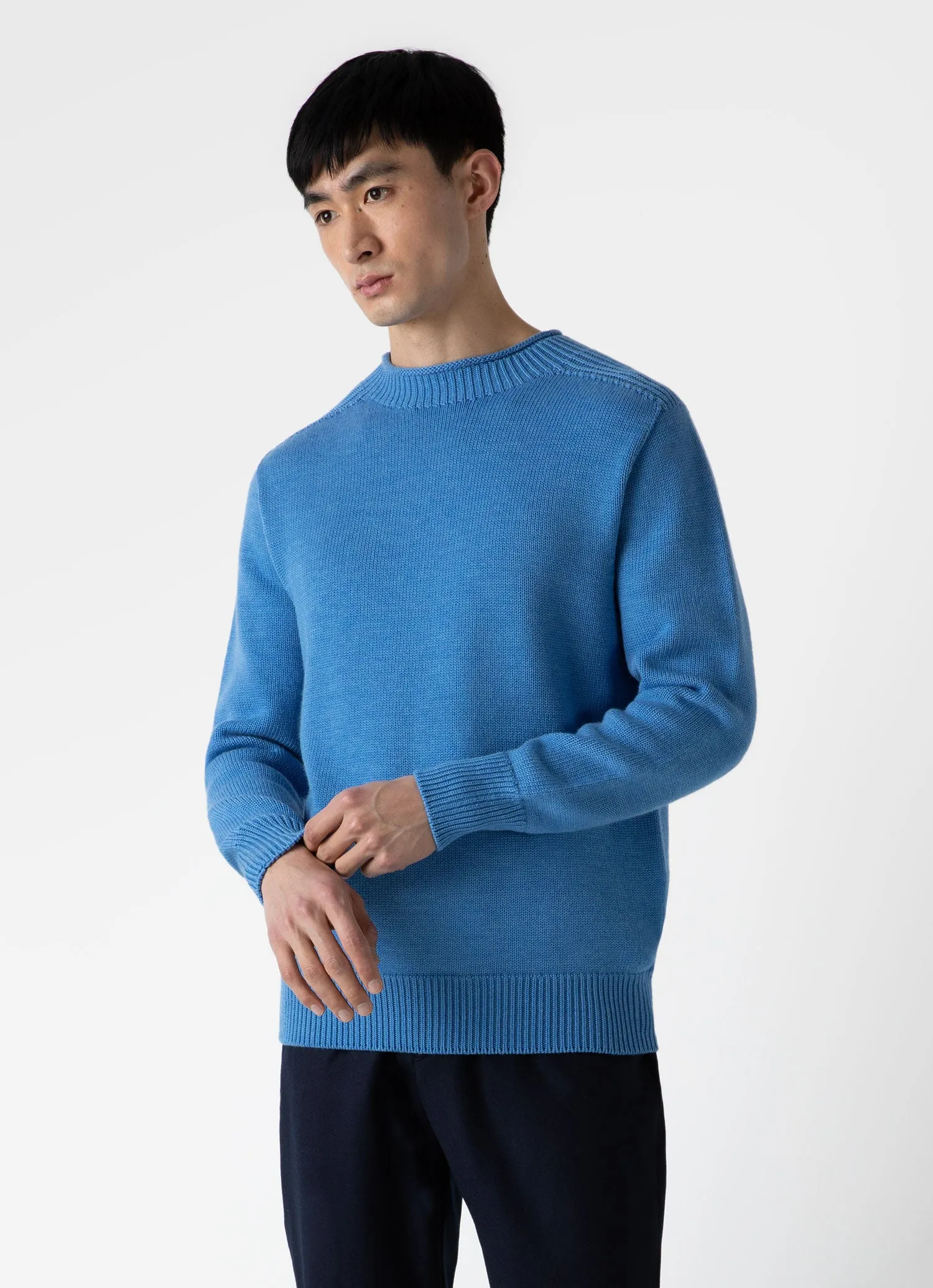 Men's English Merino Fisherman Jumper in Blue Jean sold by Sunspel product image thumbnail 2